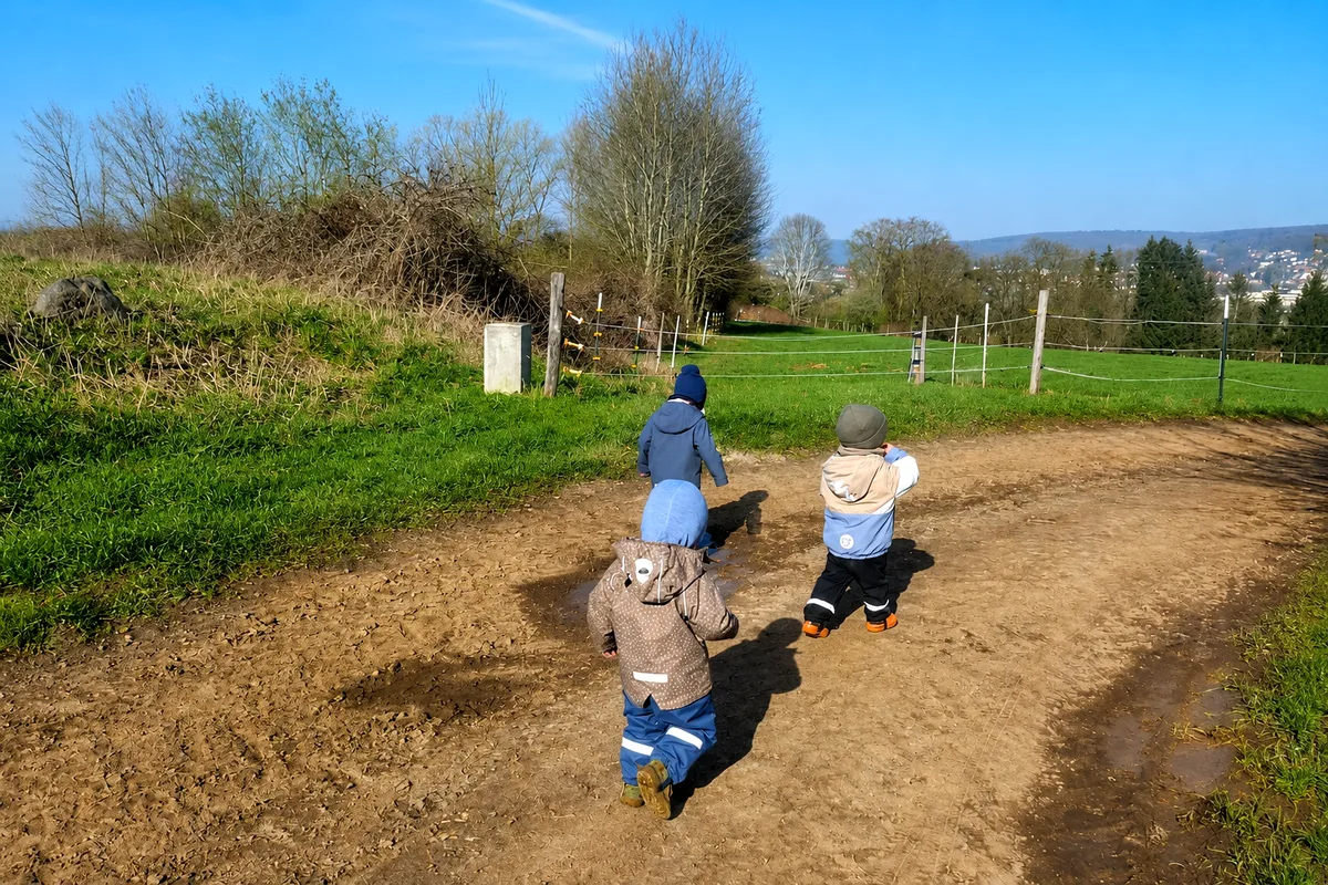 Unterwegs mit den Kindern auf dem Feldweg